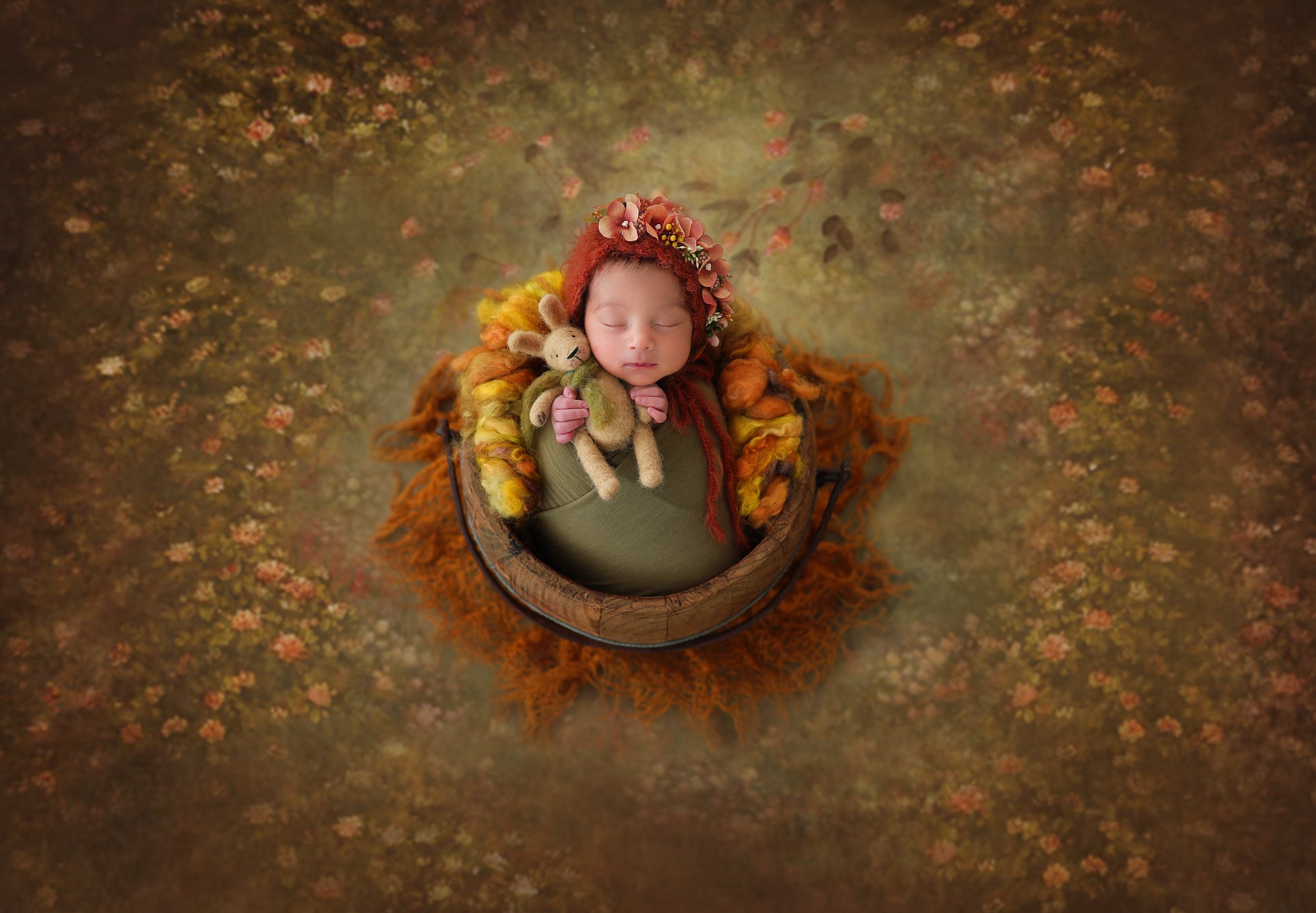 Avezano Green Handpainted Floral Art Backdrop For Photography-AVEZANO